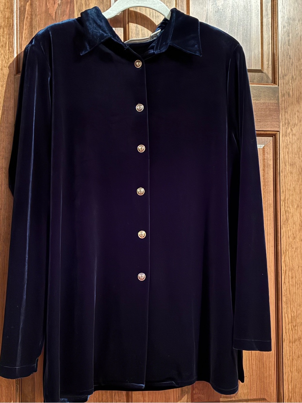 Alfred Dunner Royal Blue Velvet Button-Down Shirt or Blazer with Gold Buttons